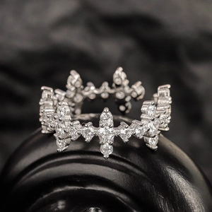 S925 Sterling Silver Cross Crown Open Ring For Women Elegant Full Rhinestone Adjustable Index Finger Jewelry Fashion Gift