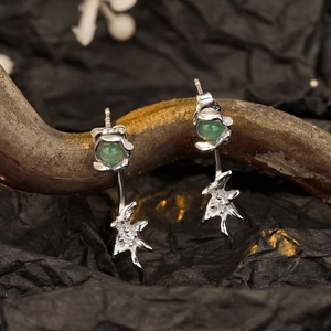 S925 sterling silver flower earrings featuring translucent green aventurine stones