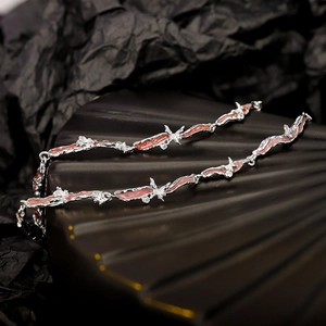 Artistic S925 silver irregular lava butterfly bracelet with pink enamel and crystals