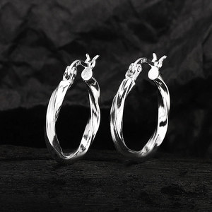Minimalist S925 sterling silver Mobius hoop earrings with polished twist geometric design
