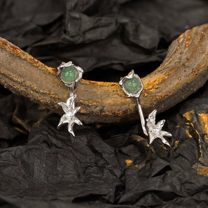 925 Sterling Silver Green Aventurine Stud Earrings For Women New Chinese Style Petal Leaf Design Rhinestone Jewelry Gift