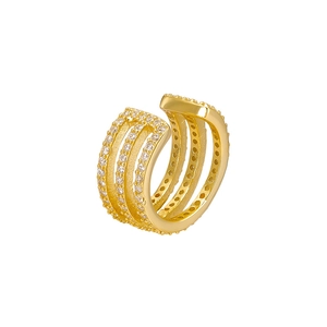 Minimalist S925 sterling silver triple row geometric ear cuff with sparkling diamonds
