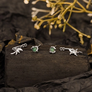 S925 sterling silver petal earrings with green aventurine in a retro oriental design