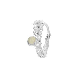S925 sterling silver flower hoop earrings with opal and textured finish for women