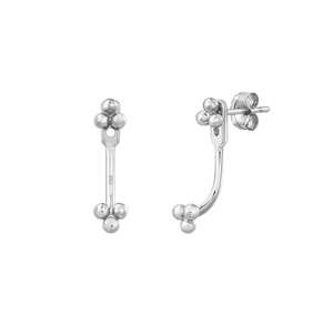 Macro shot of S925 sterling silver ear jackets featuring minimalist bead cluster design