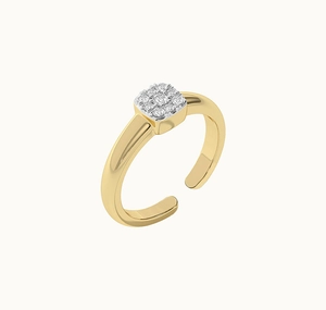 Detail of S925 silver adjustable open ring with square 3x3 zircon stone setting
