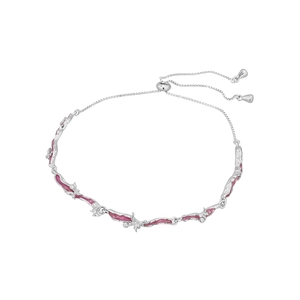 Adjustable S925 silver butterfly bracelet with pink enamel and sparkling zircon accents