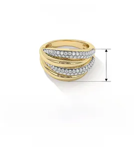 Macro view of 12.5mm width multi-layer S925 silver ring with 18K gold and zircon inlay