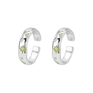 Boucles d'oreilles S925 argent avec émail étoile verte et zircon en forme de C