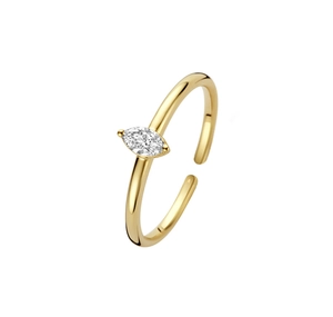 Detailed view of marquise-cut zircon set on a minimalist gold-plated silver ring