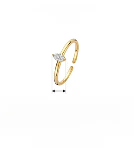 Technical drawing showing 7.6mm marquise zircon detail on adjustable silver ring