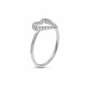 Detailed view of S925 sterling silver hollow heart ring with shimmering pavé diamonds
