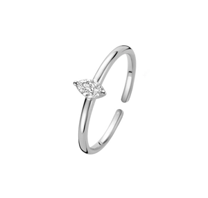 Macro shot of marquise-cut crystal on an adjustable S925 sterling silver open ring