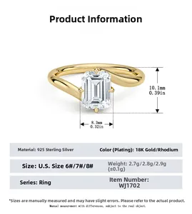 Detailed specs of the emerald cut cubic zirconia ring in 925 sterling silver