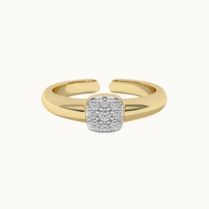 S925 Sterling Silver Square Zirconia Open Ring For Women Adjustable Light Luxury Electroplated Geometric Statement Jewelry Ring