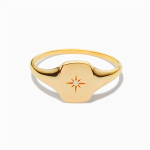 Anello Sigillo Minimalista in Argento Sterling 925 con Stella a Otto Punte e Strass Gioielli alla Moda Unisex Regalo Accessorio