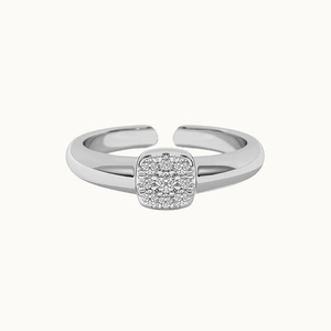Elegant S925 sterling silver open ring with square cubic zirconia cluster inlay