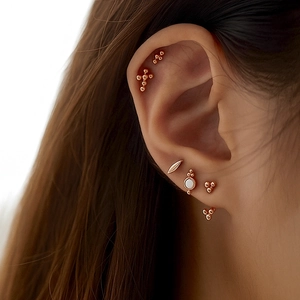 Elegant rose gold S925 sterling silver ear studs set with cross and shell inlay designs
