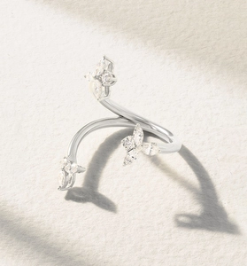 Close-up of S925 sterling silver ring with marquise-cut zircon floral details