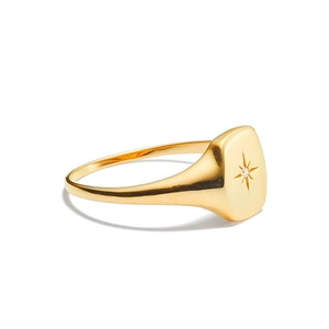 Anello sigillo in argento S925 dorato con incisione stella polare e diamante lucente