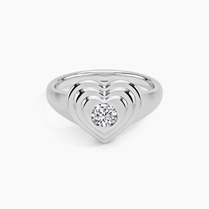 S925 sterling silver heart signet ring with concentric layered lines and center diamond
