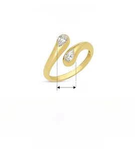 Detail view of S925 sterling silver ring dimensions and double water drop zircon specs