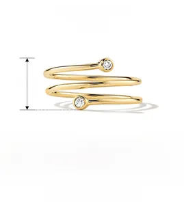 Detail view of adjustable 925 sterling silver multi-layer spiral ring with zircons