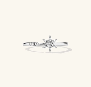 Detailed view of S925 sterling silver hexagram ring with shimmering cubic zirconia