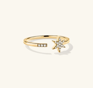 Macro detail of gold hexagram star ring with sparkling cubic zirconia pavé stones