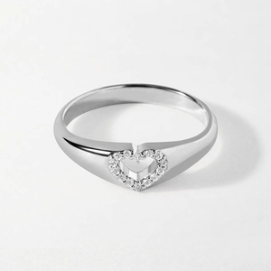 Minimalist S925 sterling silver ring featuring a hollow heart set with sparkling zircons