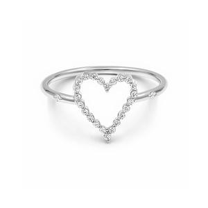 Minimalist S925 sterling silver ring featuring a hollow heart set with sparkling zircons