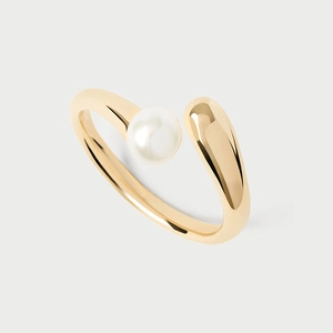 Minimalist S925 sterling silver open ring with a round pearl and a teardrop design