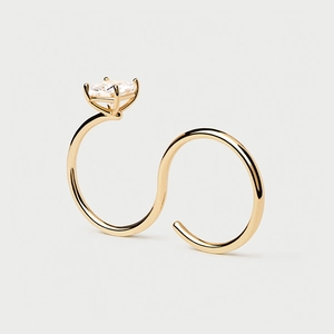S925 Sterling Silver S-Shaped Adjustable Open Ring With Square Rhinestone Minimalist Geometric Jewelry For Women Gift