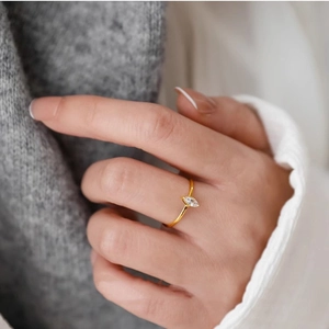 Minimalist S925 sterling silver ring with marquise-cut zircon on female hand