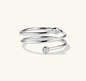 Detail of S925 sterling silver multi-layer spiral ring with sparkling zircon stones