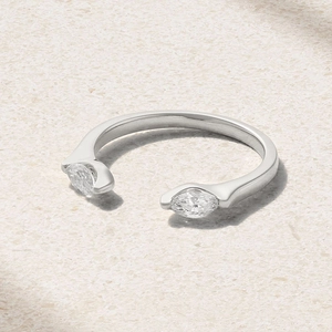 Adjustable S925 sterling silver ring with two marquise-cut zircons in a minimalist style