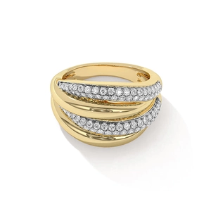 Polished S925 sterling silver multi-layer crossover ring with sparkling pavé zircon stones