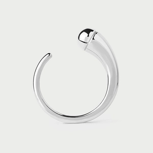 Minimalist S925 sterling silver open ring with polished asymmetric teardrop design