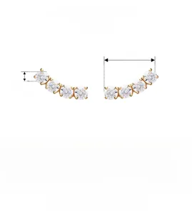 Detailed size specifications of curved 925 sterling silver earrings with zircons