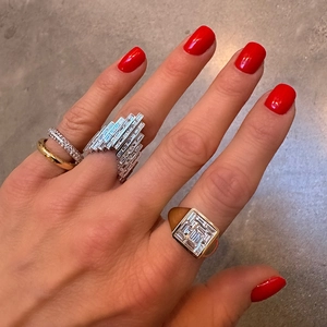 S925 sterling silver ring set with rectangular zircon and geometric minimalist stackable design