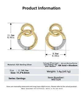 Detail view of S925 silver stud earrings with 18K gold plating and diamond measurements