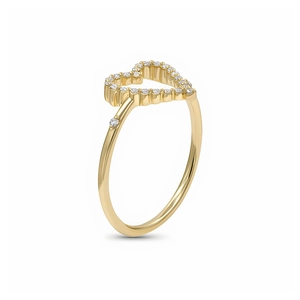 Elegant gold S925 sterling silver ring with hollow heart and pave crystal accents