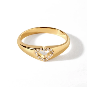 Elegant gold S925 sterling silver hollow heart ring with sparkling crystal accents