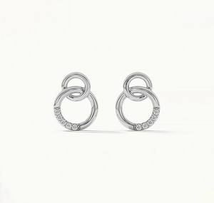 Detailed view of S925 sterling silver double hoop earrings with pavé white zircons