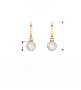 Detailed view of S925 silver 18K gold earrings with 5.9mm pearl and size specifications