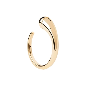 Minimalist adjustable open ring in gold finish with fluid organic waterdrop design