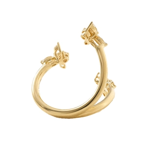 Elegant gold S925 sterling silver bypass ring with sparkling zircon flowers