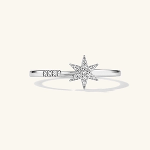Elegant S925 sterling silver hexagram ring with sparkling zircon stones in a top view