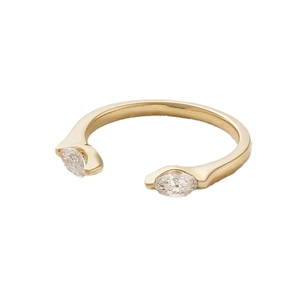 S925 sterling silver open ring featuring marquise-cut zircons in a gold plated finish