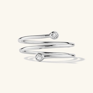 Modern S925 sterling silver triple spiral open ring with clear zircon accents